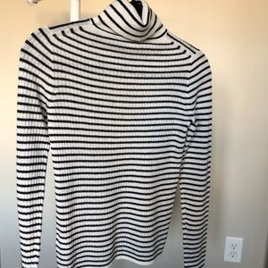 J.Crew 100% Cashmere Navy/Ivory Striped Turtleneck